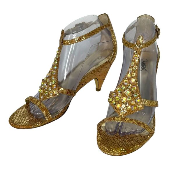 CARLOS SANTANA Starlet Gladiator Gold Glitter Crystal Sandals Shoes Size 8 - Picture 1 of 10